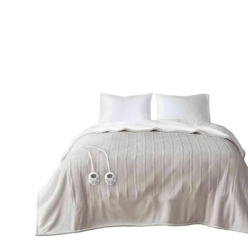 Serta Tan Fleece & Sherpa Heated Twin Blanket