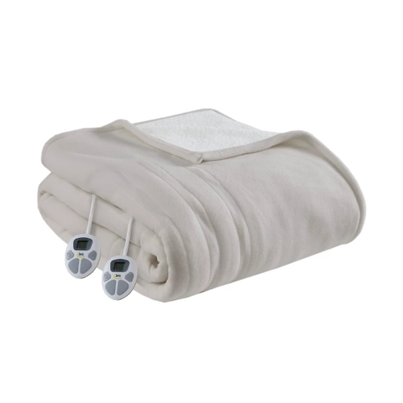 Serta Tan Fleece & Sherpa Heated Full Blanket
