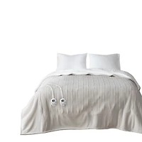 Serta Tan Fleece & Sherpa Heated Full Blanket