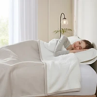 Serta Tan Fleece & Sherpa Heated King Blanket