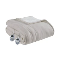 Serta Tan Fleece & Sherpa Heated King Blanket