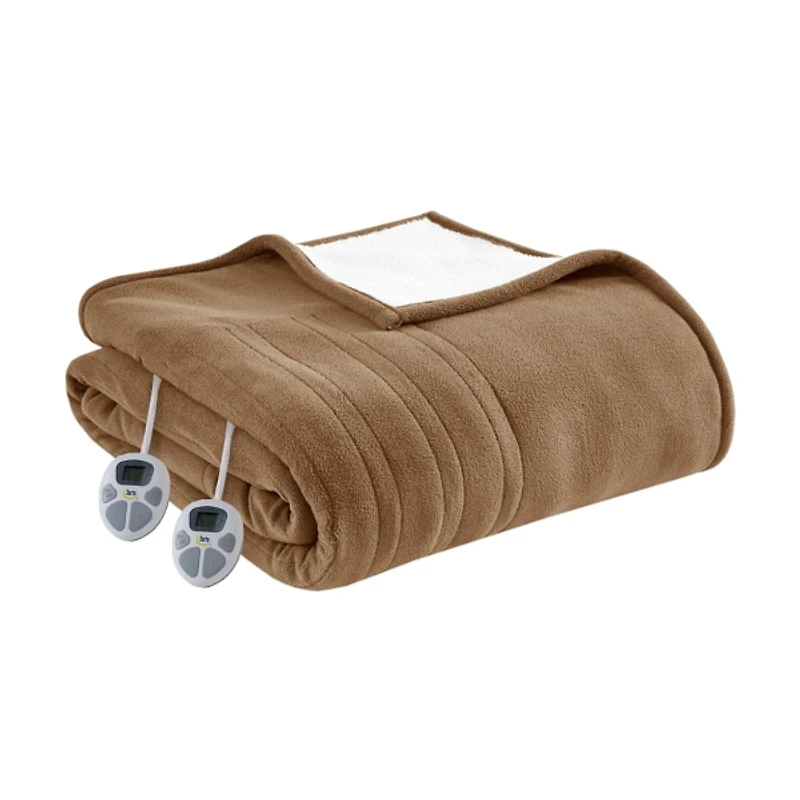 Serta Brown Fleece & Sherpa Heated Twin Blanket