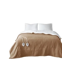 Serta Brown Fleece & Sherpa Heated Queen Blanket