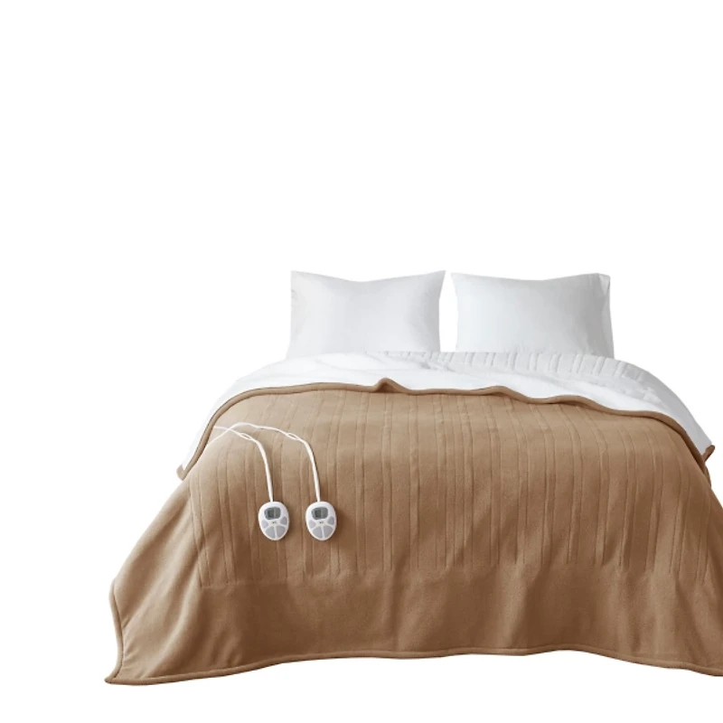Serta Brown Fleece & Sherpa Heated King Blanket