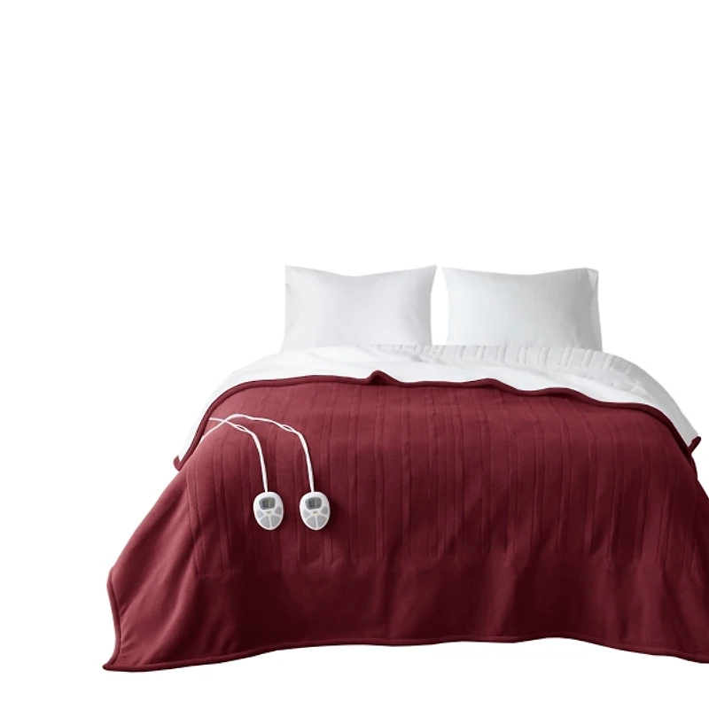 Serta Red Fleece & Sherpa Heated Twin Blanket