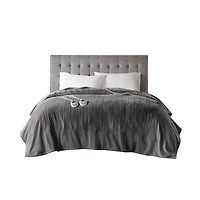 Serta Gray Plush Heated King Blanket