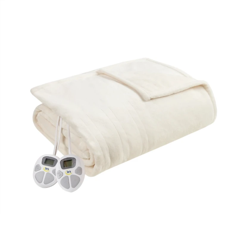 Serta Cream Plush Heated Queen Blanket