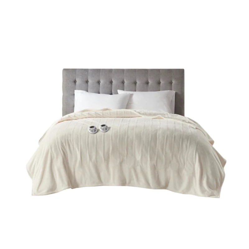 Serta Cream Plush Heated Queen Blanket