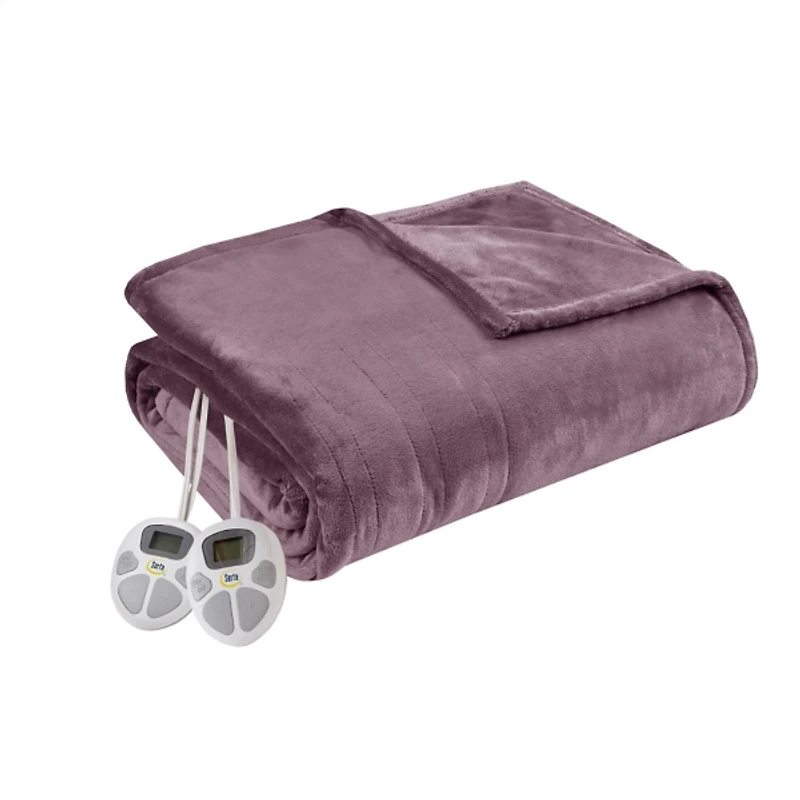 Serta Purple Plush Heated Queen Blanket