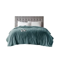 Serta Teal Plush Heated Full Blanket
