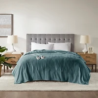 Serta Teal Plush Heated King Blanket
