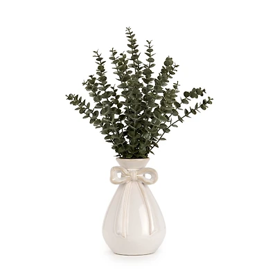 Silver Dollar White Bow Vase Arrangement