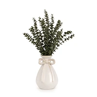 Silver Dollar White Bow Vase Arrangement