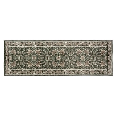 Green Leo Floral Washable Runner, 2x7