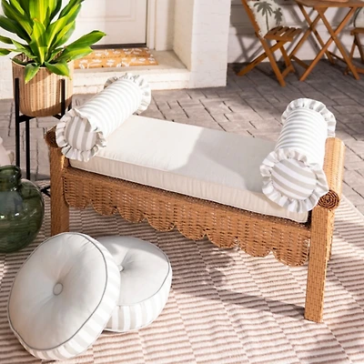 Faux Rattan Scalloped Outdoor Bench
