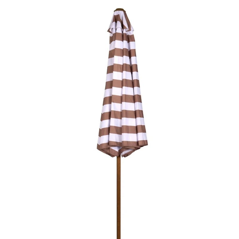 Taupe and White Striped Outdoor Umbrella