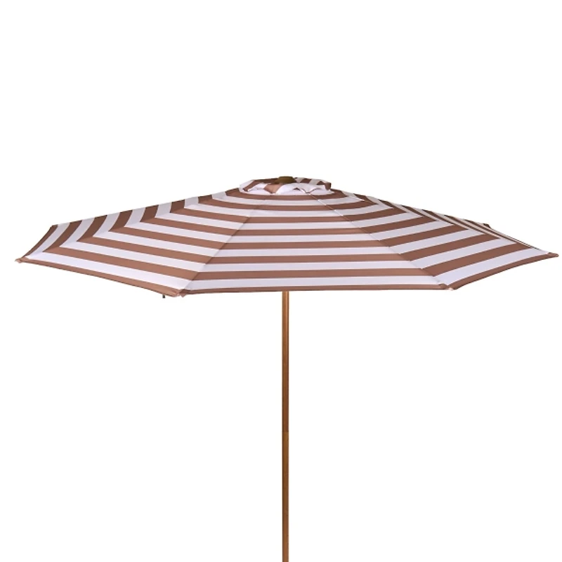 Taupe and White Striped Outdoor Umbrella