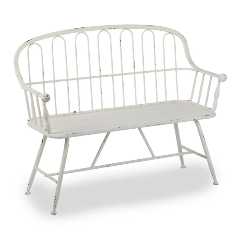 White Arched Metal Outdoor Bench