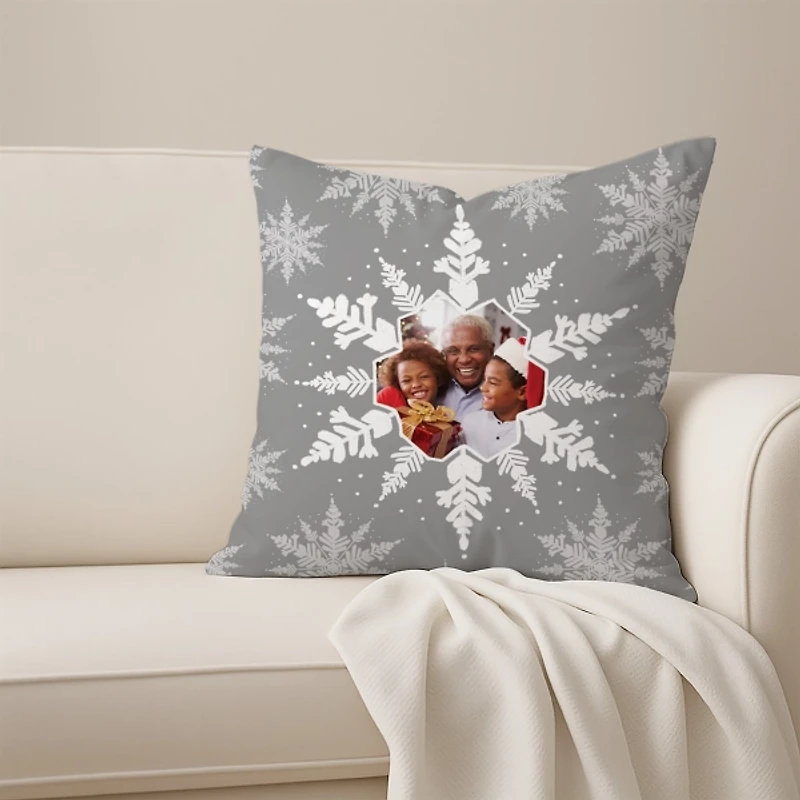 Personalized Photo Snowflake Christmas Pillow