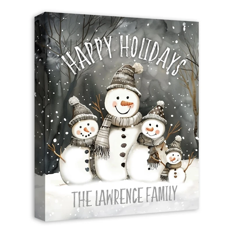 Personalized Happy Holidays Snowmen Canvas Print