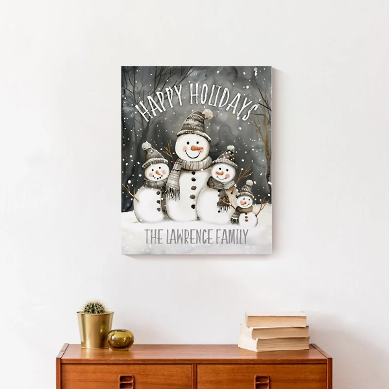 Personalized Happy Holidays Snowmen Canvas Print