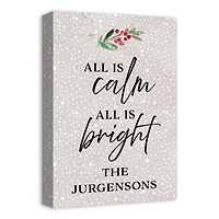Personalized All is Calm Snowy Canvas Art Print