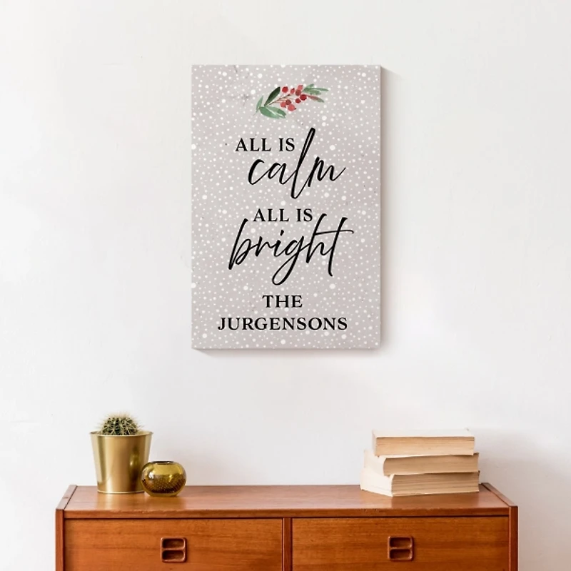 Personalized All is Calm Snowy Canvas Art Print