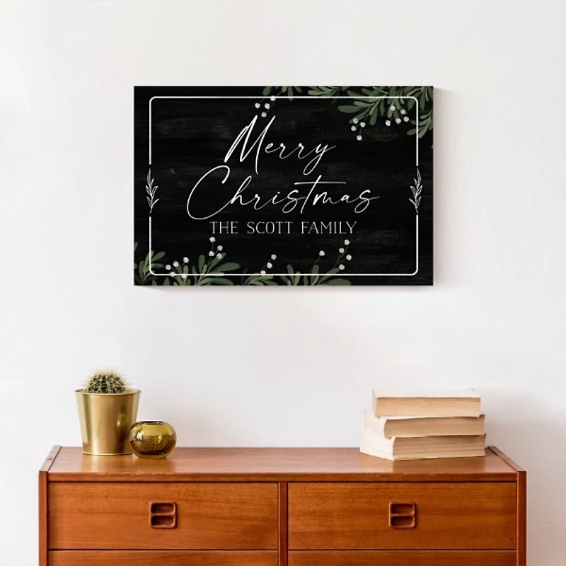 Personalized Merry Christmas Greenery Canvas Print