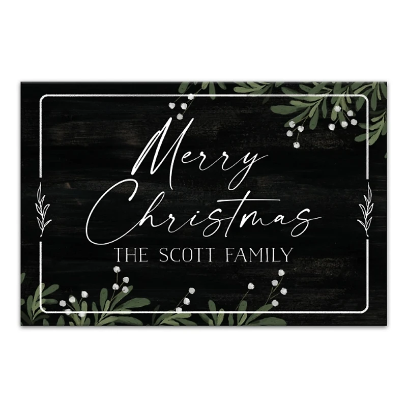 Personalized Merry Christmas Greenery Canvas Print