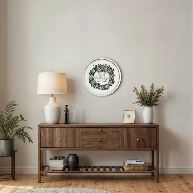 Personalized Neutral Wreath White Framed Art Print