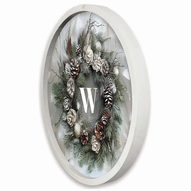 Personalized Winter Wreath White Framed Art Print