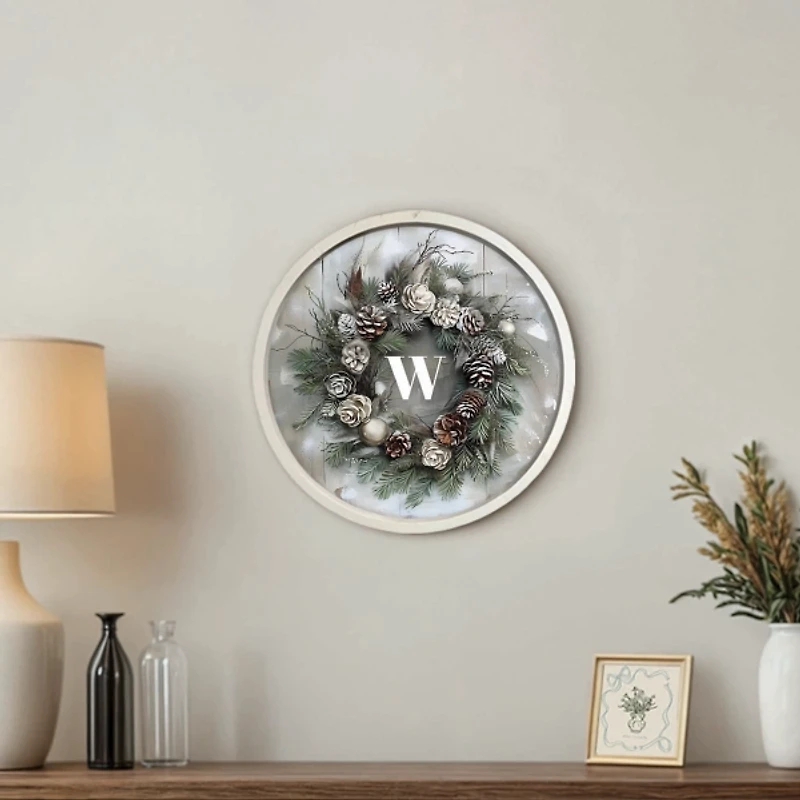 Personalized Winter Wreath White Framed Art Print