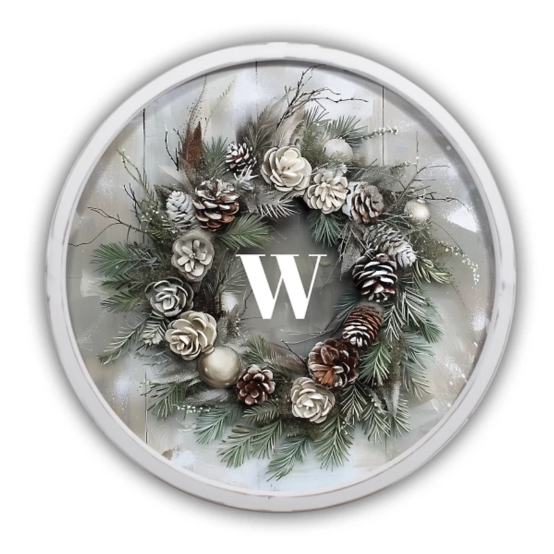 Personalized Winter Wreath White Framed Art Print