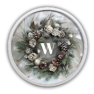 Personalized Winter Wreath White Framed Art Print