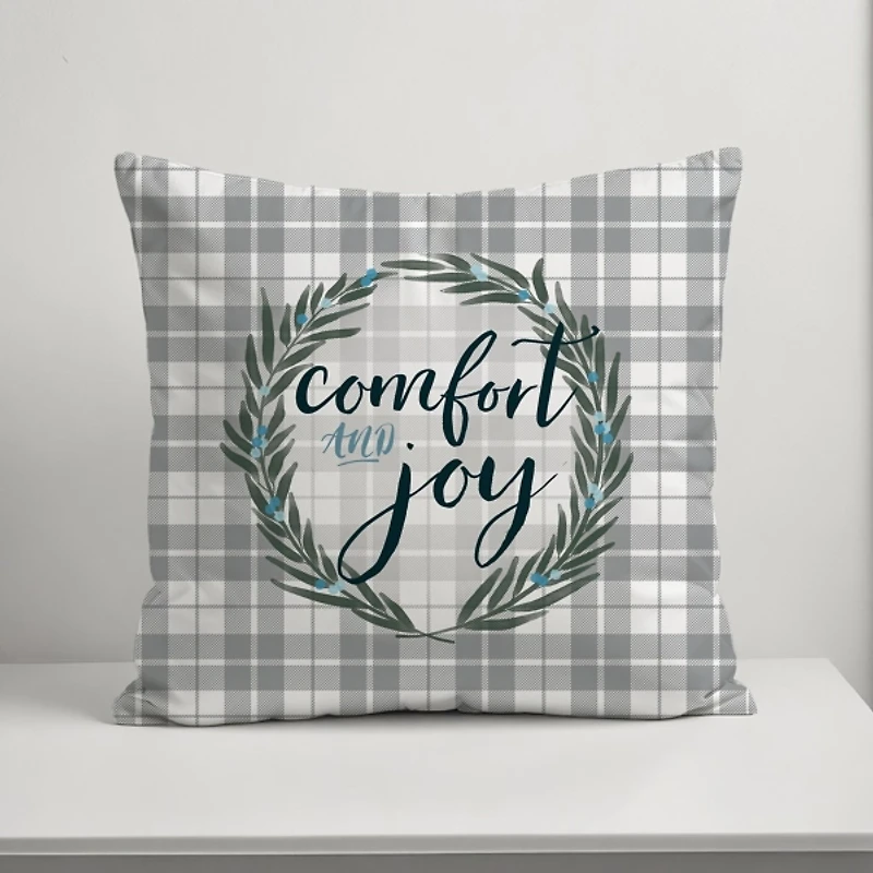 Comfort and Joy Plaid Christmas Pillow