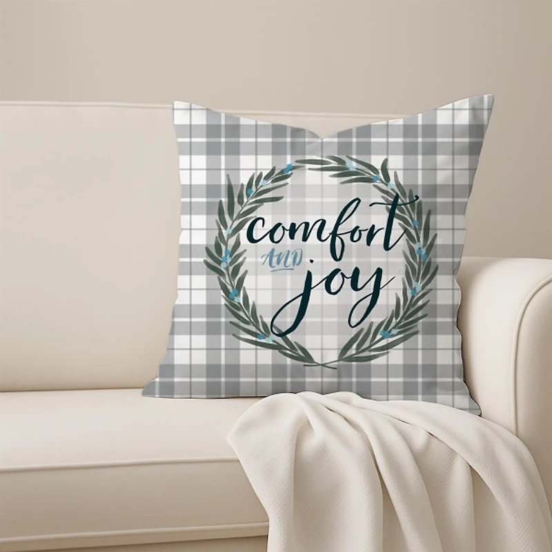 Comfort and Joy Plaid Christmas Pillow
