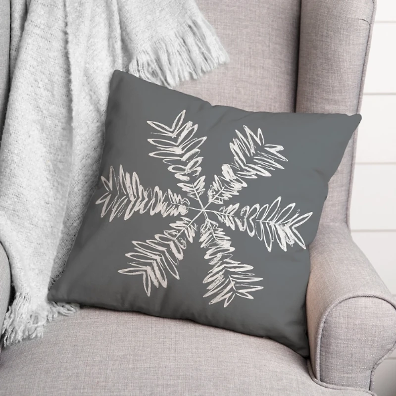 Gray Sketched Snowflake Christmas Pillow