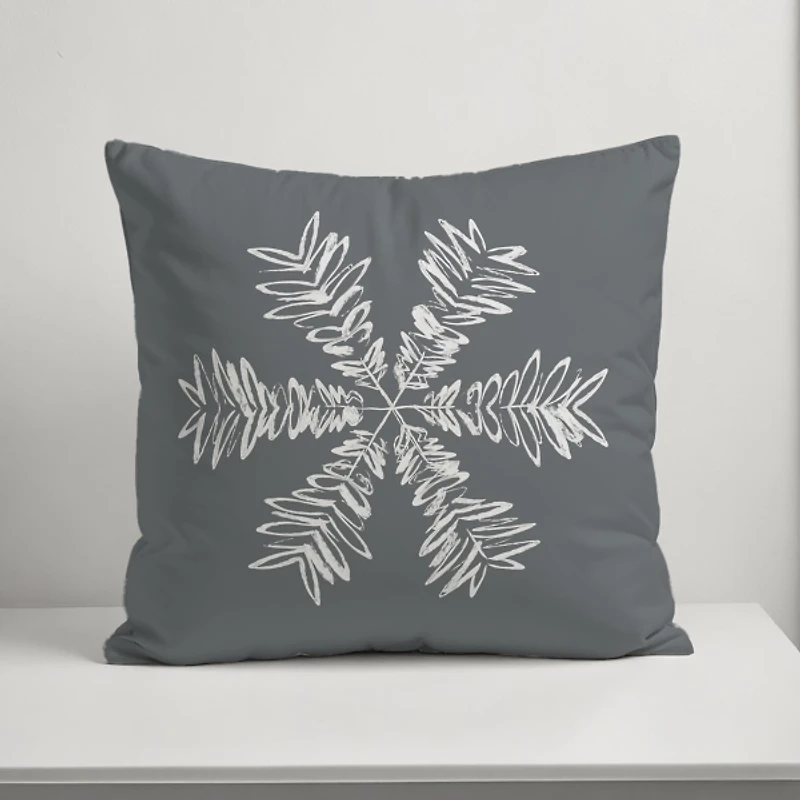 Gray Sketched Snowflake Christmas Pillow
