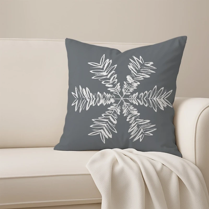 Gray Sketched Snowflake Christmas Pillow