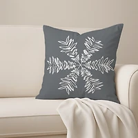 Gray Sketched Snowflake Christmas Pillow