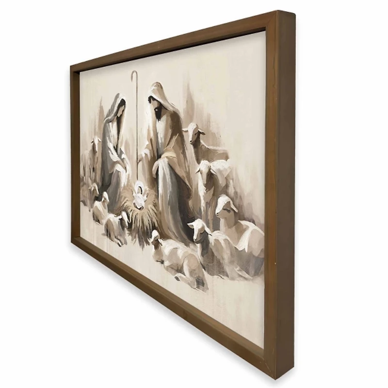 Neutral Nativity Scene Brown Framed Art Print