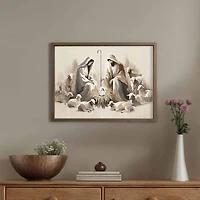 Neutral Nativity Scene Brown Framed Art Print