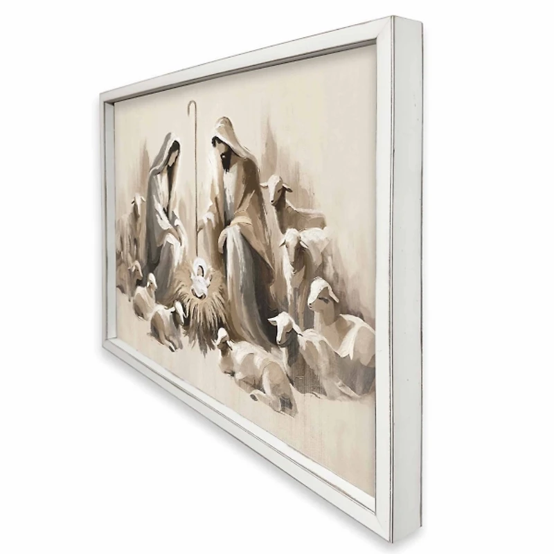 Neutral Nativity Scene White Framed Art Print