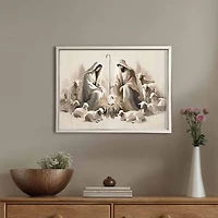 Neutral Nativity Scene White Framed Art Print