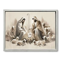 Neutral Nativity Scene White Framed Art Print