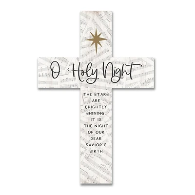 O Holy Night Wood Cross Wall Plaque