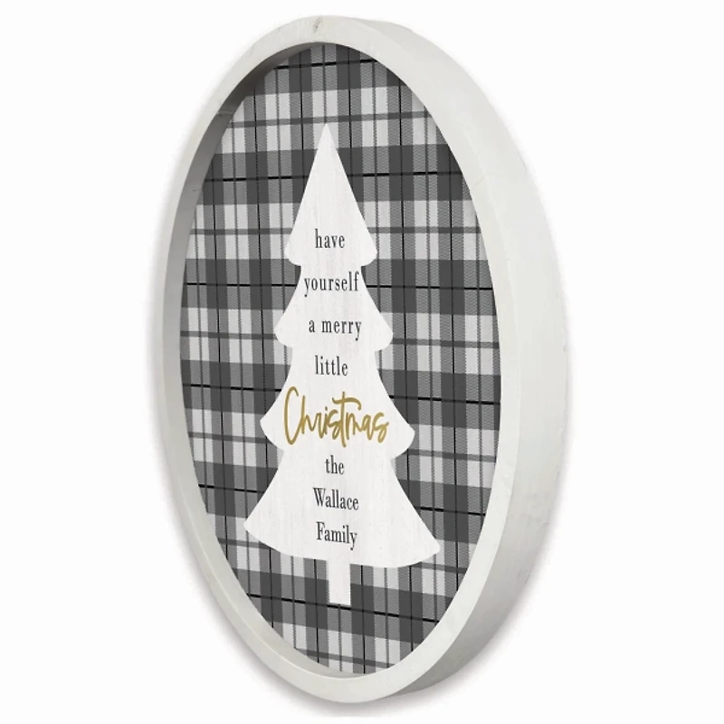 Personalized Christmas Plaid White Framed Print
