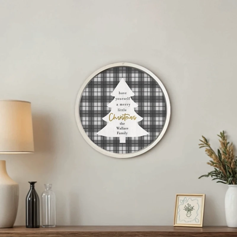 Personalized Christmas Plaid White Framed Print