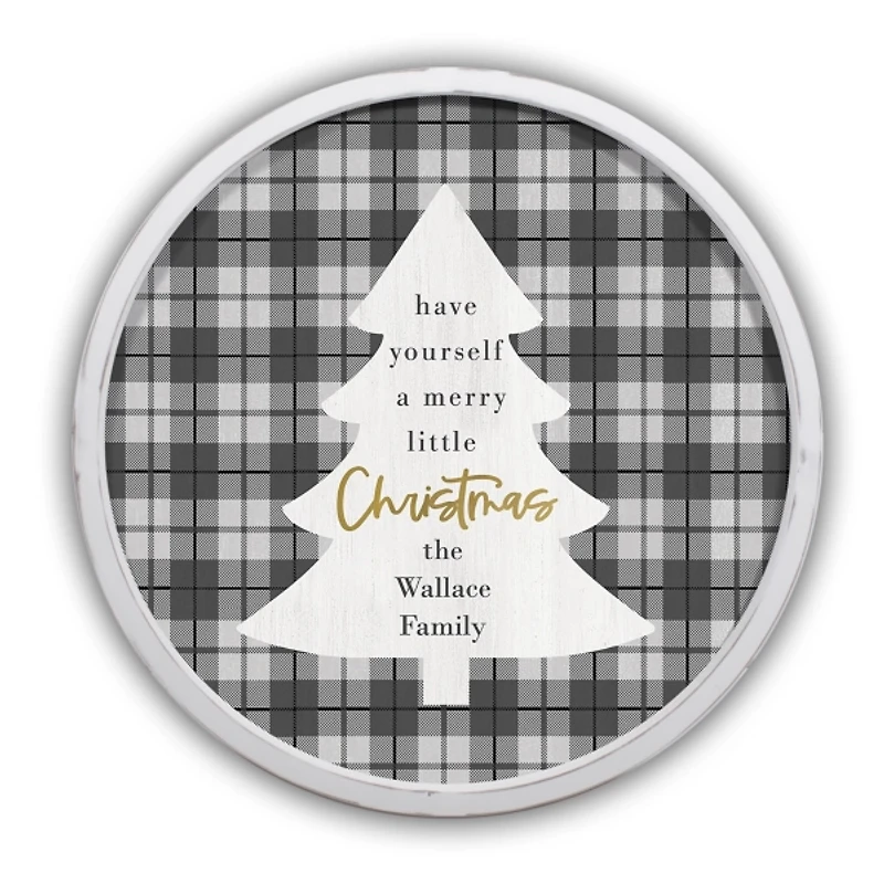 Personalized Christmas Plaid White Framed Print