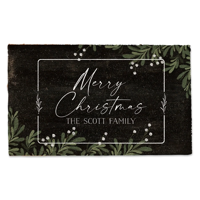 Personalized Merry Christmas Greenery Doormat